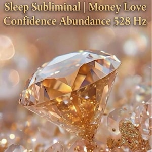 May include: A large, faceted diamond in shades of gold and white dominates the image, surrounded by smaller crystals and a blurred, shimmering background. Text at the top reads "I Am Worthy Subliminal | All-in-One Manifestation | Sleep Subliminal | Money Love Confidence Abundance 528 Hz."