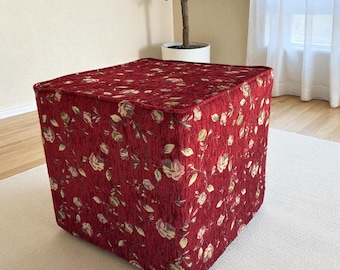Footstool Cover, Pouf Cover, Ottoman Cover, Custom Size Cover, Ottoman Footstool Cover, Chenille Slip Cover, Cube Cover, Cotton Pouf Cover