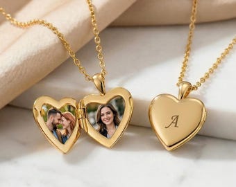 Custom Heart Locket Necklace with Photo, Love Locket with Photo, Memorial Gift for Mom, Gold Picture Locket for Wife, Mum, Family Necklace