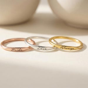 Personalized Graduation Name Ring, Custom Stackable Plain Band Ring, Dainty Engraved Gift for Graduate, Class of 2026 Jewelry for Her