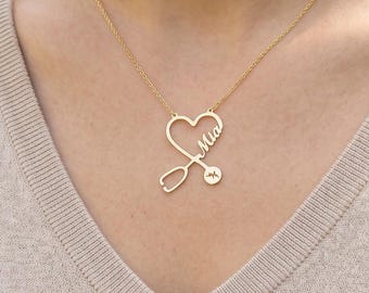 Aangepaste stethoscoop naamketting voor verpleegkundigen, gepersonaliseerde hart medische sieraden, doctoraatsafstudeercadeau voor haar, cadeau verpleegkundige, cadeau voor haar