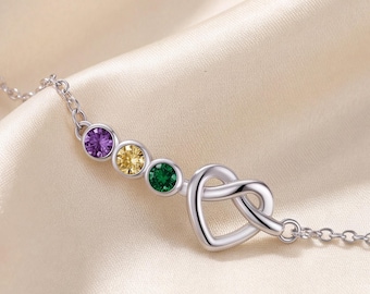 Best Friend Birthstone Bracelet, BFF Friendship Jewelry for Her, Interlocking Heart Bracelet, Bestie Birthday Gift, Friendship Keepsake