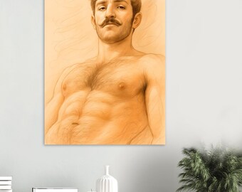 Queer Art Poster: Gay Moustache Print on Matte Paper