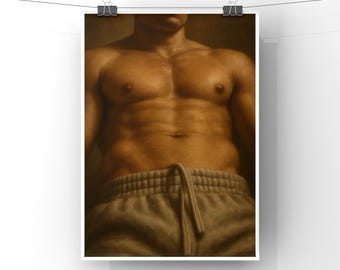 Queer Art Poster: Gay Grey Joggers and chest - LGBTQ+ Artwork