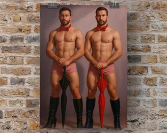 Queer Art Poster: Gay Men with Umbrellas - LGBTQ+ Wall