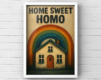 Rainbow House Art Poster, 200 GSM Matte Paper - Queer Text Design
