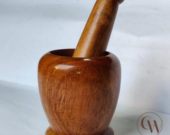 Hand Carved Rosewood Mortar and Pestle, Wooden Spice Grinder, Rustic Farmhouse Kitchen Decor, Herbal Gift