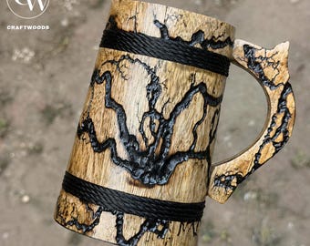 Personalized Wooden Mug, Handmade Engraved Wooden Tankard, Rustic Viking Style Mug, Custom Name Wooden Cup, Unique Gift for Him
