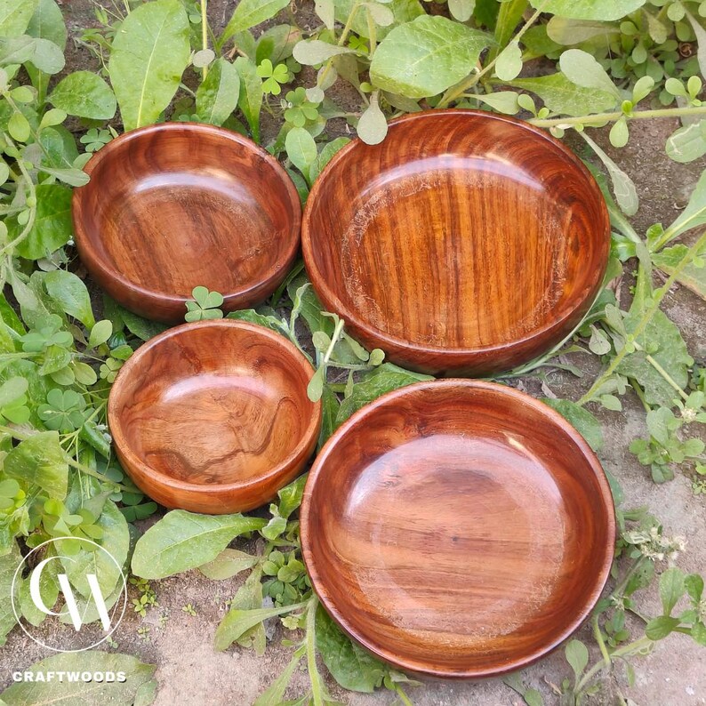 Rosewood Wooden Bowl Set of 4, Handmade Salad Bowls, Rustic Serving Bowls, Farmhouse Kitchen Decor, Housewarming Gift image 5