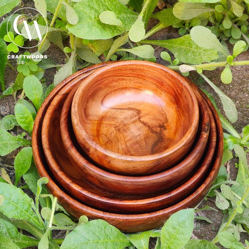 Rosewood Wooden Bowl Set of 4, Handmade Salad Bowls, Rustic Serving Bowls, Farmhouse Kitchen Decor, Housewarming Gift image 8