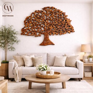 36 Inch Tree of Life Wall Art, Recycled Wood Wall Decor, MDF Wooden Wall Hanging, Large Wall Sculpture, Rustic Living Room Bedroom Decor image 6