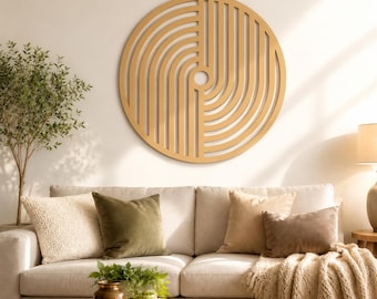 Round Wooden Wall Art 36 Inch, Modern Geometric Wall Decor, Large Minimalist Statement Piece, Contemporary Home Accent