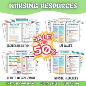 Dosage Calculation, Lab Value Cheat Sheet, Head-to-Toe ASSESSMENT BUNDLE