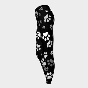 Dog Paw Leggings Black Grey Dog Paws Print Leggings For Women Stretchy Buttery Soft Performance Tights Artist Designed Custom Printed
