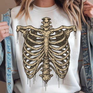 Vintage Skeleton Ribcage PNG, Grunge Rib Cage Halloween Shirt Png, Retro Halloween Png Sublimation Design, Spooky Anatomy Bone Graphic,