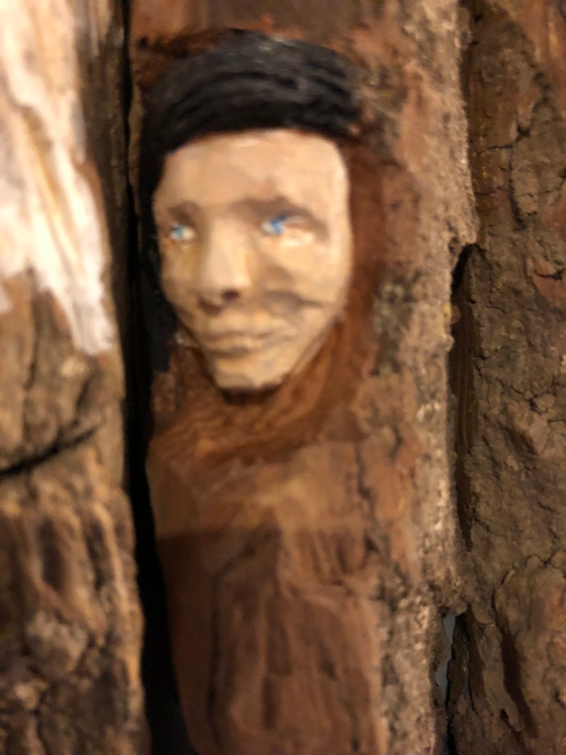 cottonwood bark faces study hand carved