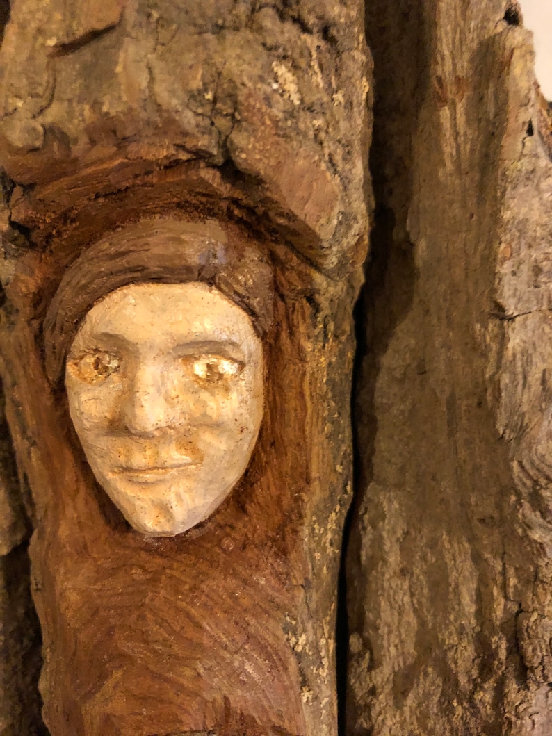 cottonwood bark faces study hand carved