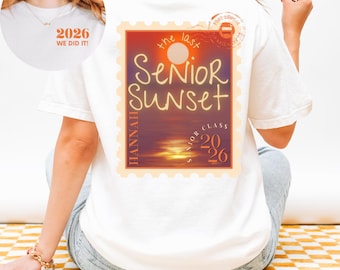 Shirt senior zonsondergang, shirt klasse 2026, aangepaste naam senior T-shirt, shirt senior, afstudeershirt 2026, T-shirt comfortkleuren