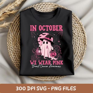 In October We Wear Pink PNG-SVG | Breast Cancer Awareness Sublimation Design | Pink Ribbon Halloween Clipart | Digital Download
