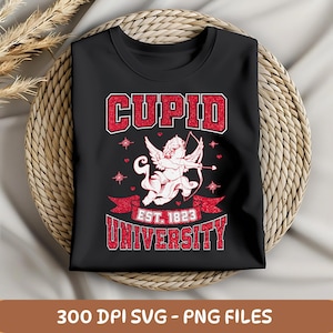 Cupid University Valentine&#39;s Day SVG: Vintage College Design (PNG, Digital Download