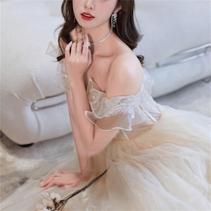 Glitzerndes Tüllkleid, Schnürkleid, Feenkleid, Geburtstagsparty-Prinzessin-Abschlussball, sanftes Kleid für Brautjungfer, Cottagecore-formelles Partykleid