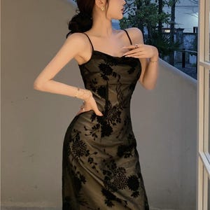 Sexy Slip Kleid aus schwarzer Spitze, elegantes Fischschwanz Prinzessinnenkleid, Vintage Feenkleid, Abiballkleid, Milchmädchenkleid, Cottagecore Hochzeit Abschlussball