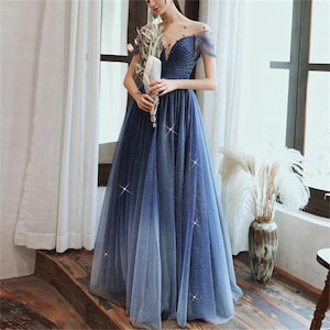 Blue Dream Tulle Dress, Shiny Birthday Prom, Elegant Ball Dress,Fashion Princess Dress,Gentle Fairy Dress,Formal Banquet Dress,Wedding Dress