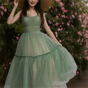 Waldfee Kleid, Vintage Tüll Beleg Kleid, Abschlussball Prinzessin Kleid, Hübsches Geburtstags-Party Kleid, Cottagecore Kleid, Brautjungfer Bankett Kleid