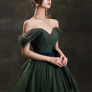 One-shoulder Tulle Dress, Forest Fairy Dress, Pompous Princess Dress, Concert Dress, Bridal Dress, Banquet Dress,Performance Host Prom Dress
