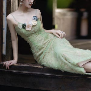 Vintage Halter Princess Dress, Green Tulle Fairy Dress, Sexy Ball Prom, Wedding Prom,Cottagecore Dress, Quinceanera Dress, Bridesmaid Dress