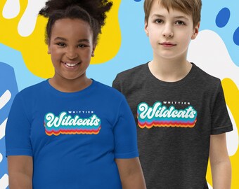 Retro & Funky Wildcats Youth T-Shirt – Custom School Name – Vintage Spirit Wear