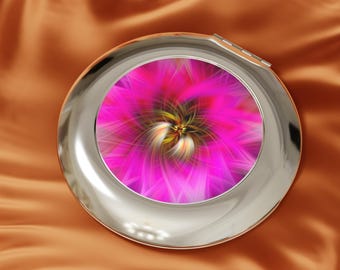 Compact Travel Mirror: Vibrant Botanical Art, Luxurious Metal Finish