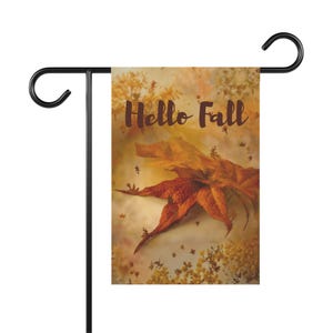 Hello Fall Garden Flag | Autumn Maple Leaf Art | Warm Harvest Porch Decor | Rustic Seasonal Yard Flag | Elegant Autumn Welcome Banner