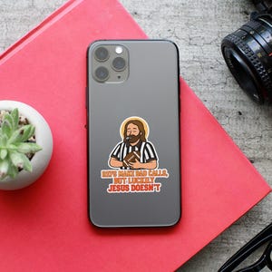 Football Jesus Die-Cut Sticker, Refs Make Bad Calls But Jesus Doesn&#39;t, Funny Christian Decal, Laptop Decal, Water Bottle Sticker, Jesus