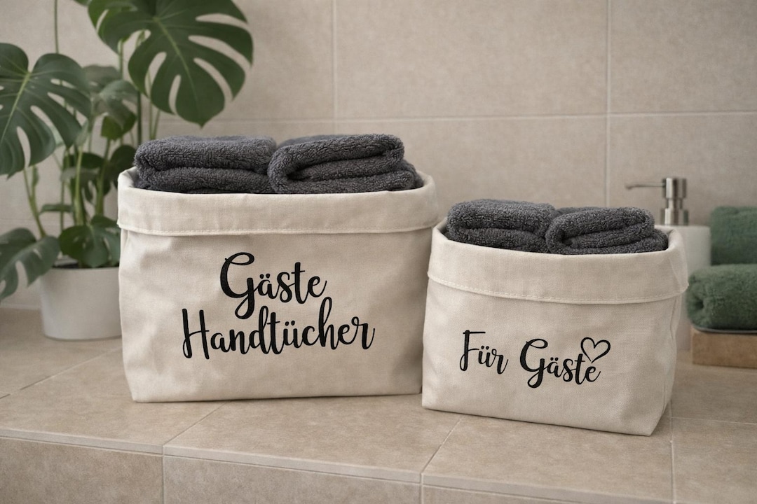 Gästehandtücher Korb | Bad Aufbewahrung Stoffkorb | Gäste WC Deko | Bad Deko Idee | Badezimmer Ordnung | WC Organizer | Für Gäste | beige