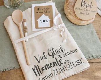 Personalized bread and salt housewarming gift | New home gift | Thoughtful housewarming present | Tea towel, cooking spoon and card