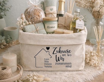 Personalized cotton basket with name | Housewarming gift | Home is where we are together | Thoughtful gift idea for a new home