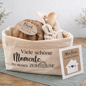 Personalized Bread and Salt Housewarming Gift Basket Set | New Home Gift Basket, Tea Towel + Card | Thoughtful Housewarming Gift