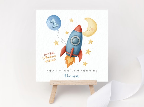 Rocket Birthday Card First Trip Around the Sun Love you to the moon and back 1st birthday One Son Grandson Nephew Godson Space Card For Him
