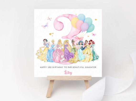 Personalised Princess Birthday Card Disney Princess Custom Fairytale Card Girls Birthday Name & Age Daughter Granddaughter Goddaughter Niece