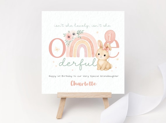 Personalised Girl 1st Birthday Card Granddaughter ONEDERFUL Bunny Rainbow Card First Birthday Keepsake Pink Floral One Balloon Daughter Card