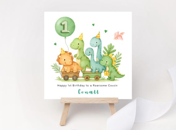 Dinosaur Birthday Card Personalised with Name for Grandson Son Nephew Godson Great Grandson Boy T-Rex Dino Party One 1st Birthday