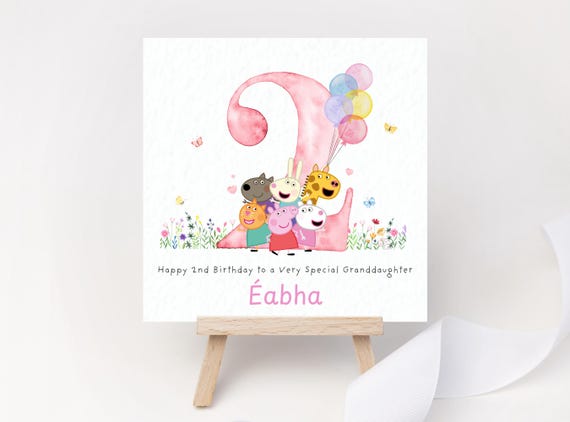 Personalised Birthday Card Pig Second Birthday Card Granddaughter 2nd Birthday Two Daughter 2nd Birthday Goddaughter Niece