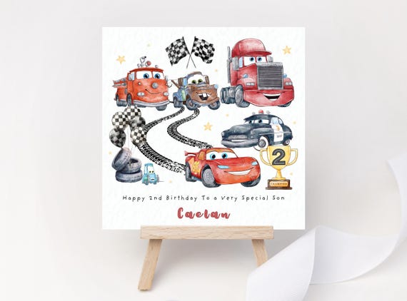Personalised Racing Car Birthday Card for Boys Ages 2 3 4 5 Cars Custom Name Message Trucks Children’s Birthday Card for Son Grandson Nephew