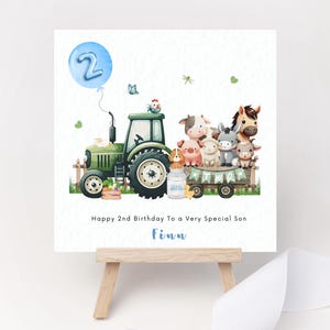 Biglietto di auguri personalizzato per il secondo compleanno del trattore: ricordo di un animale da fattoria