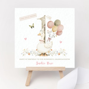 Biglietto di auguri personalizzato per il primo compleanno di Silly Goose: regalo ricordo per la nipote