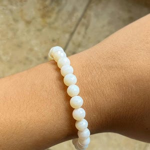 White Elastic Bracelet – Shimmering Acrylic Beads, Handmade Jewelry