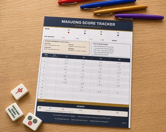 Afdrukbare mahjongscoretracker | Amerikaanse mahjongscorekaart | Scoreblad pdf | Afdrukbare game-avond