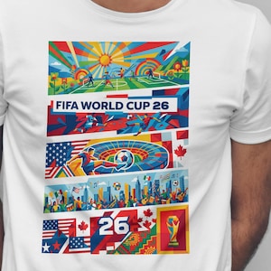 Camiseta de la Copa Mundial de la FIFA 2026 / Camiseta para aficionados al fútbol, descarga digital del Mundial, regalo de fútbol, países anfitriones, atuendo para el día del partido imagen 1