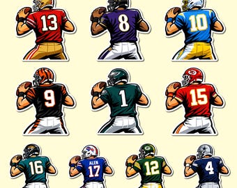 NFL Quarterbacks Sticker Set, Retro Football Player Art (Digital Download)